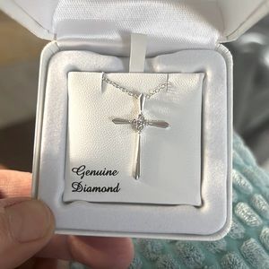 Genuine Diamond sterling silver cross necklace New in box